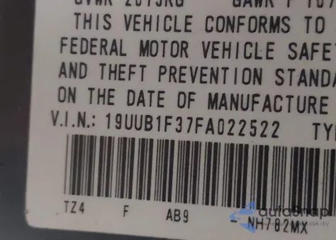 2015 Acura Tlx из США, поврежденный, VIN 19UUB1F37FA022522